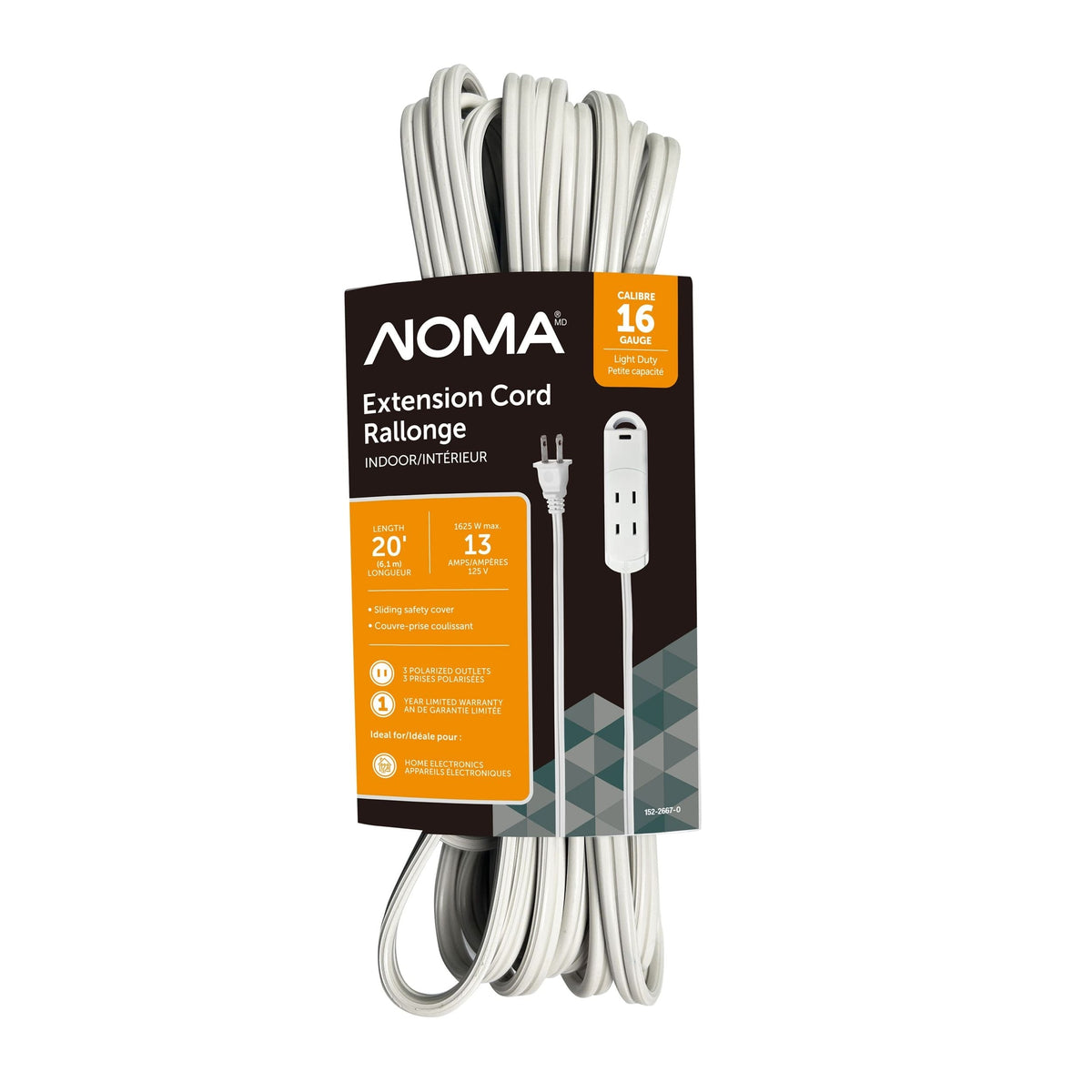 20-ft 13A 3-Outlet/1-USB-C Light-Duty 16-Gauge White Indoor Extension Cord