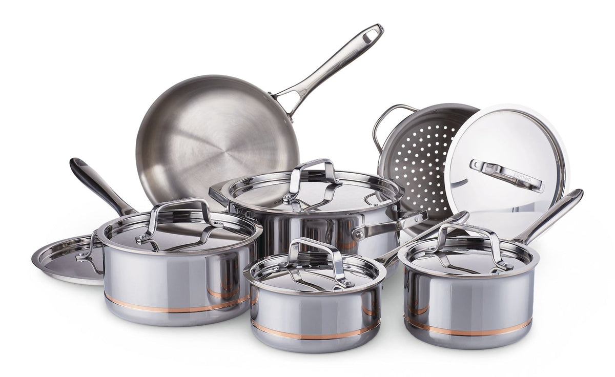 5-Ply Copper Core Stainless Steel Cookware Set, Oven Safe, 12-pc