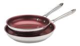 Canadian Signature Stainless Steel Non-Stick Frying Pan, Dishwasher & Oven Safe, Burgundy, 24cm & 28cm, 2-pk