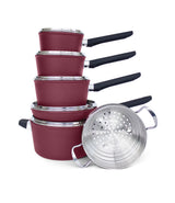 Classic Cookware Set, Non-Stick, Maroon, 11-pc