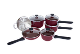 Classic Cookware Set, Non-Stick, Maroon, 11-pc