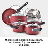 Classic Cookware Set, Non-Stick, Maroon, 11-pc