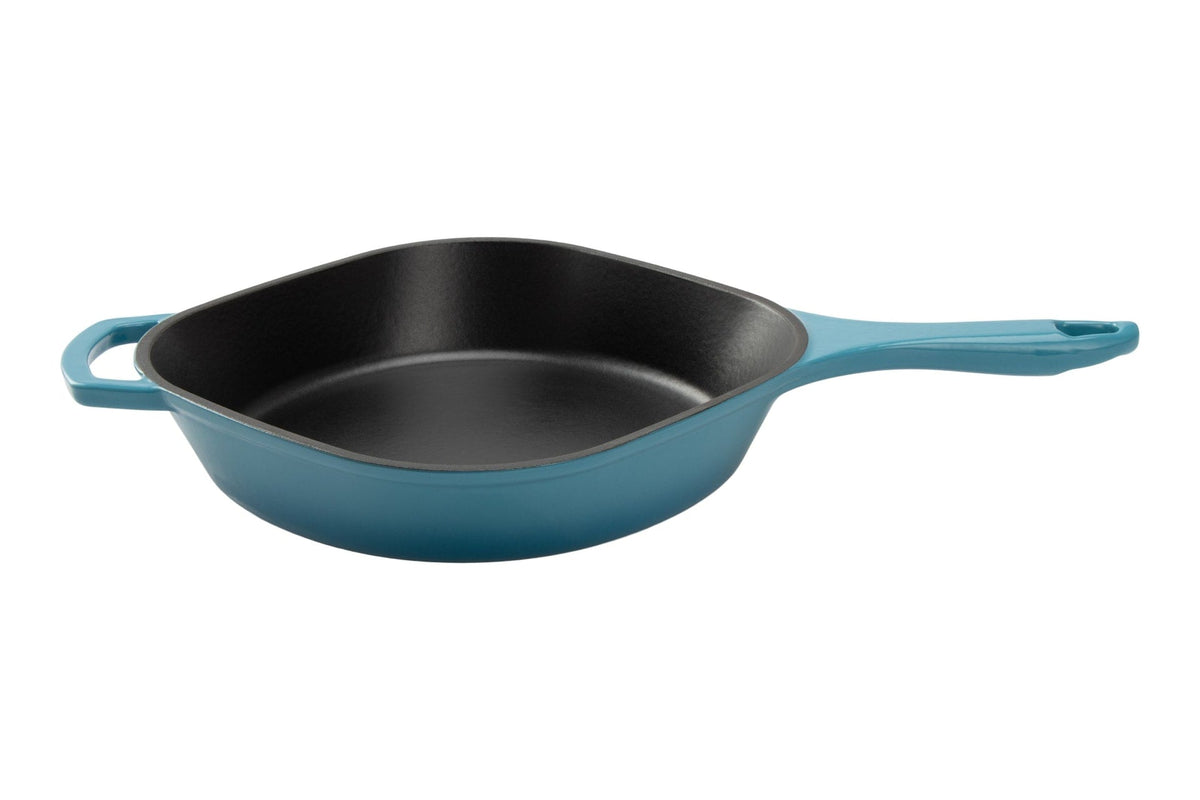 Enameled Cast Iron Frying Pan, Turquoise Blue, 10-in