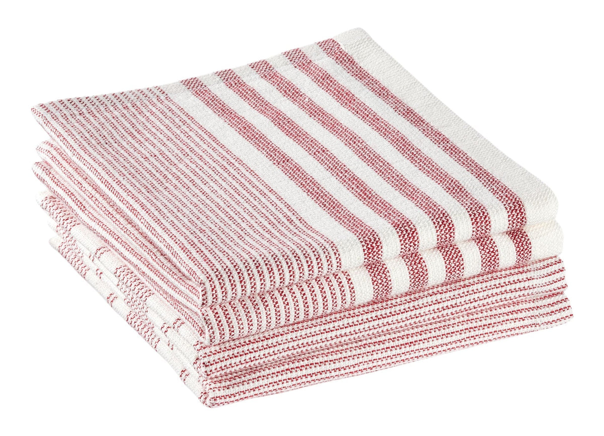 Striped Cotton Terry Square Dish Cloths, Red, 4-pk