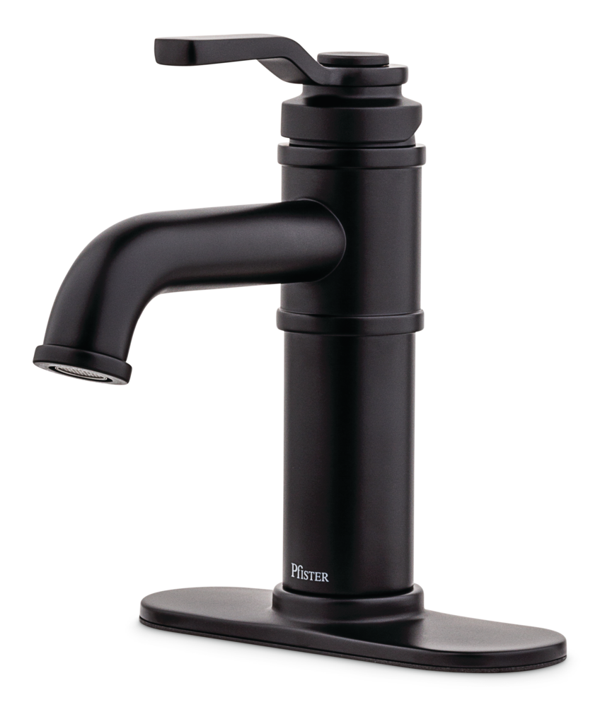 Breckenridge Single Handle High Arc Bathroom Sink Faucet, Push & Seal Drain, WaterSense Certified, Black