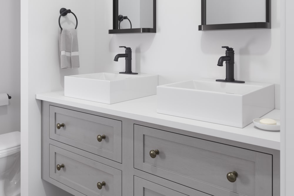 Breckenridge Single Handle High Arc Bathroom Sink Faucet, Push & Seal Drain, WaterSense Certified, Black