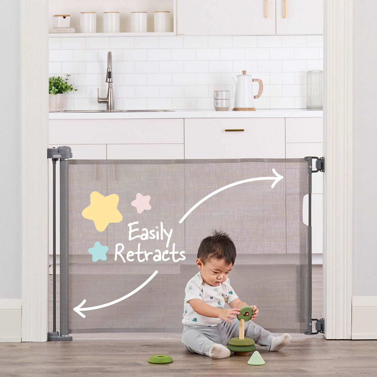 Retractable Baby Safety Gate, 50-in, Grey