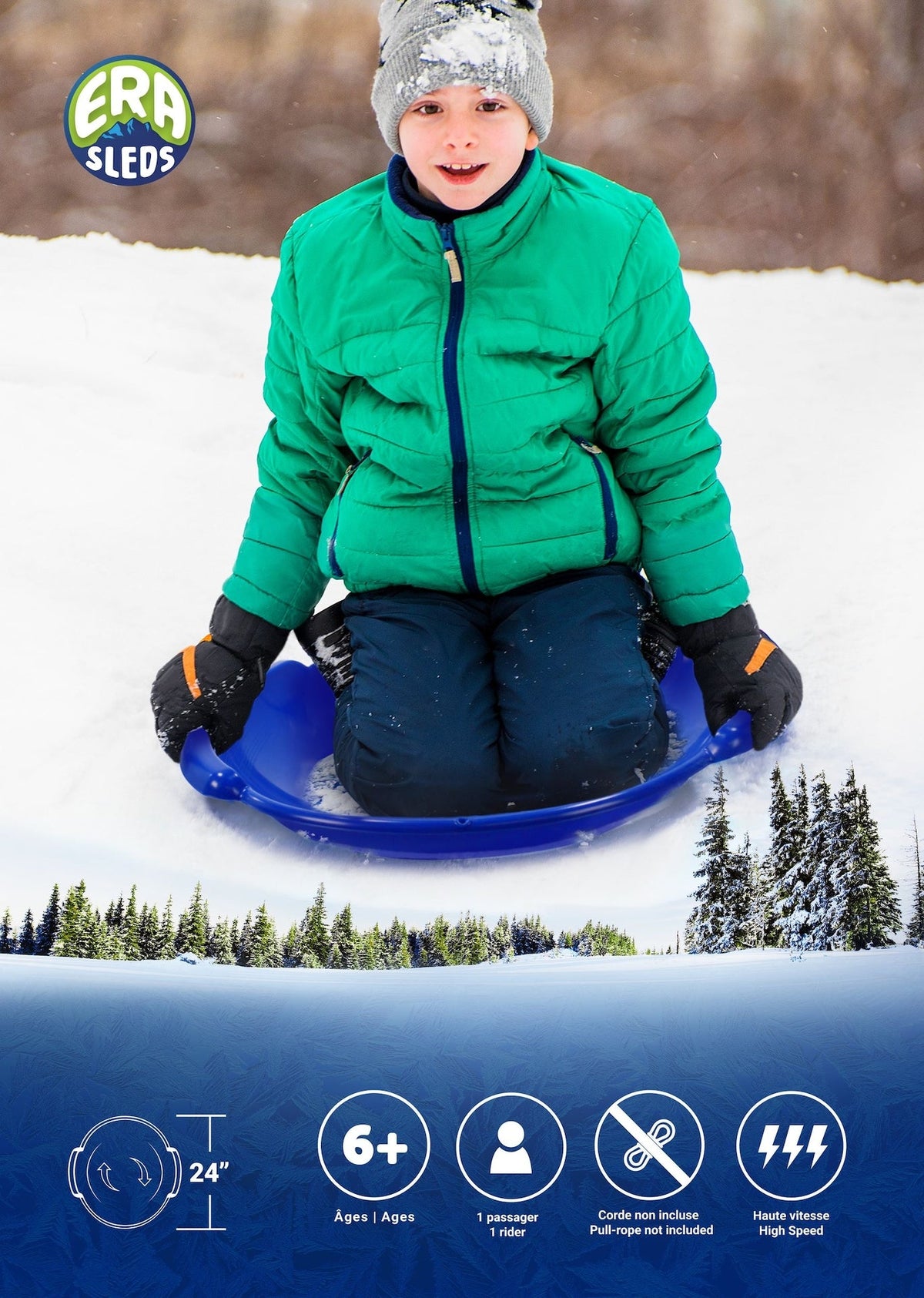 Spiral Kids' 1-Person Lightweight Plastic Winter Snow Saucer Sled/Toboggan