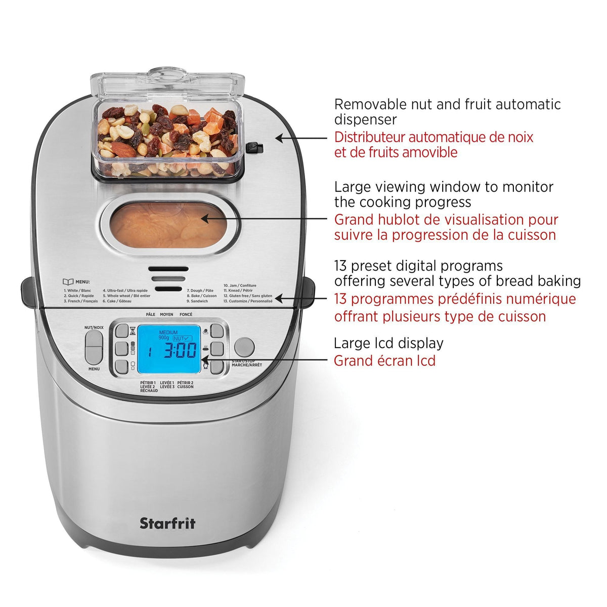 Bread Maker with 12 Digital Functions, Stainless Steel, 2lb
