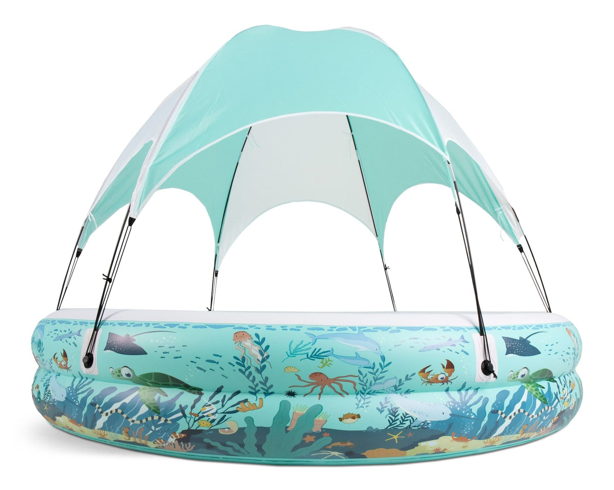 Ocean Life Splash & Play Inflatable 2 Ring Canopy Pool, 86.6” x 86.6” x 64”