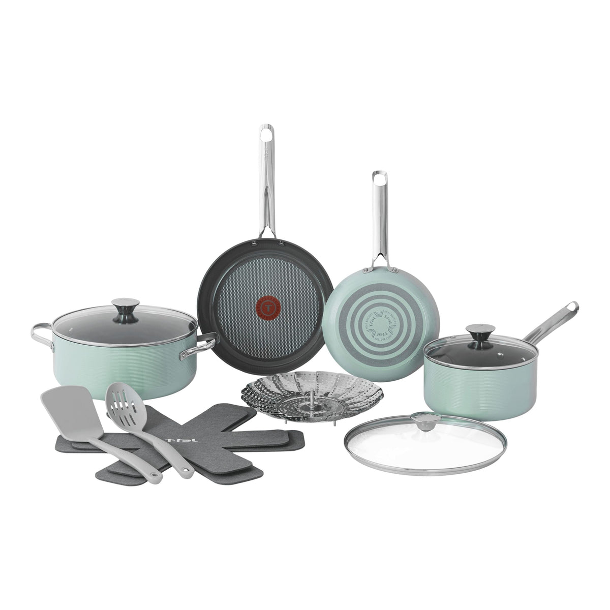 Ceramic Inspire Non-Stick Cookware Set, Dishwasher & Oven Safe, Mint, 12-pc