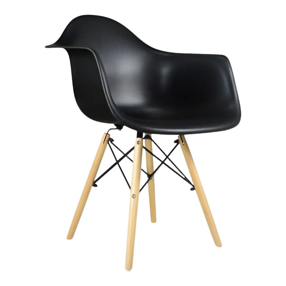 Black Plastic Bucket Armchair with Wood Legs