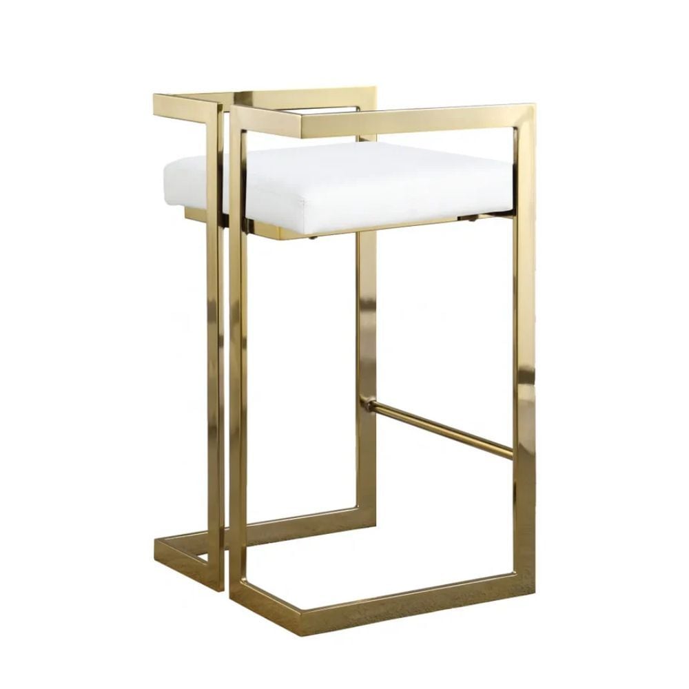 White Cushioned Harvey Stool with Gold Frame
