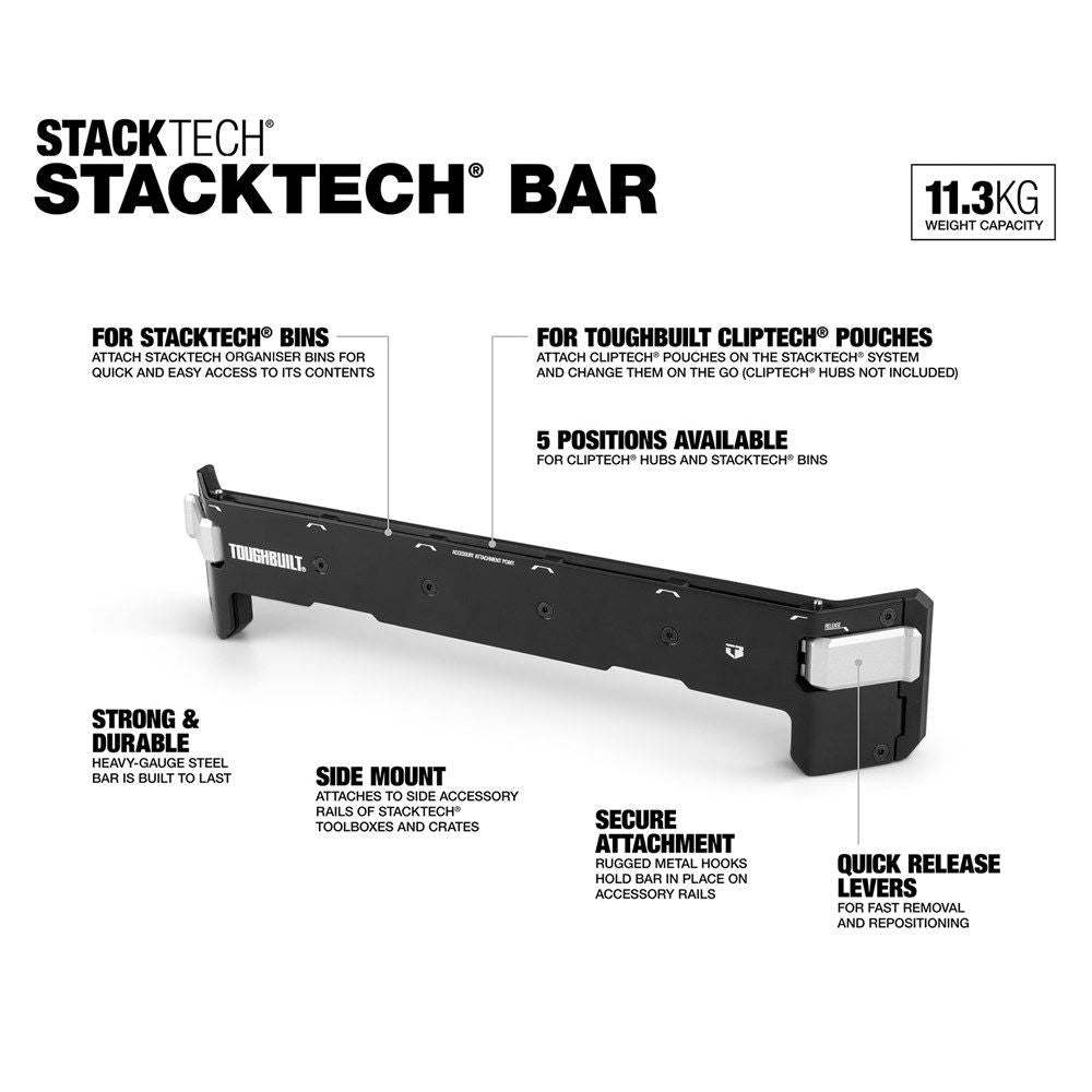Steel Bar for ClipTech Pouches & Bins, Black, 25-lb