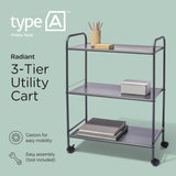 type A Radiant 3-Tier Utility Cart with Wheels, Grey