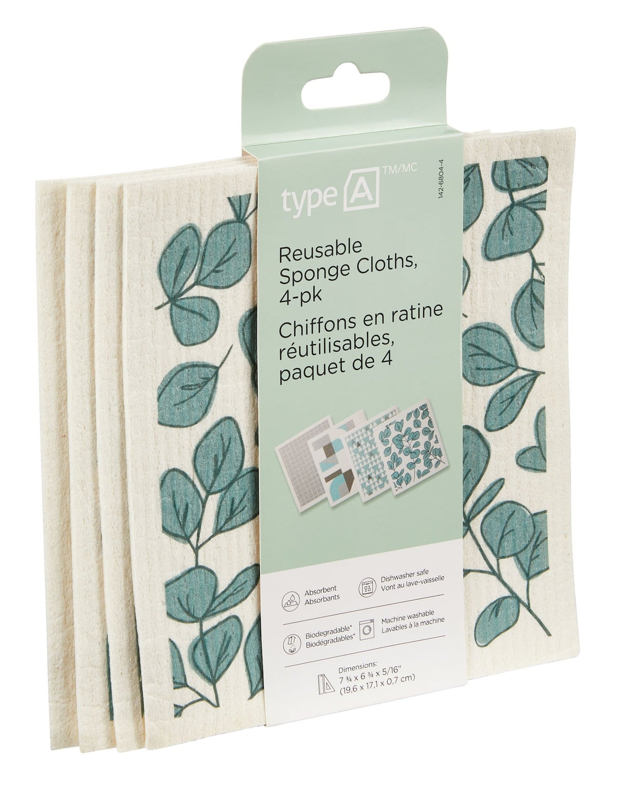 type A Reusable Sponge Cloths, 4-pk
