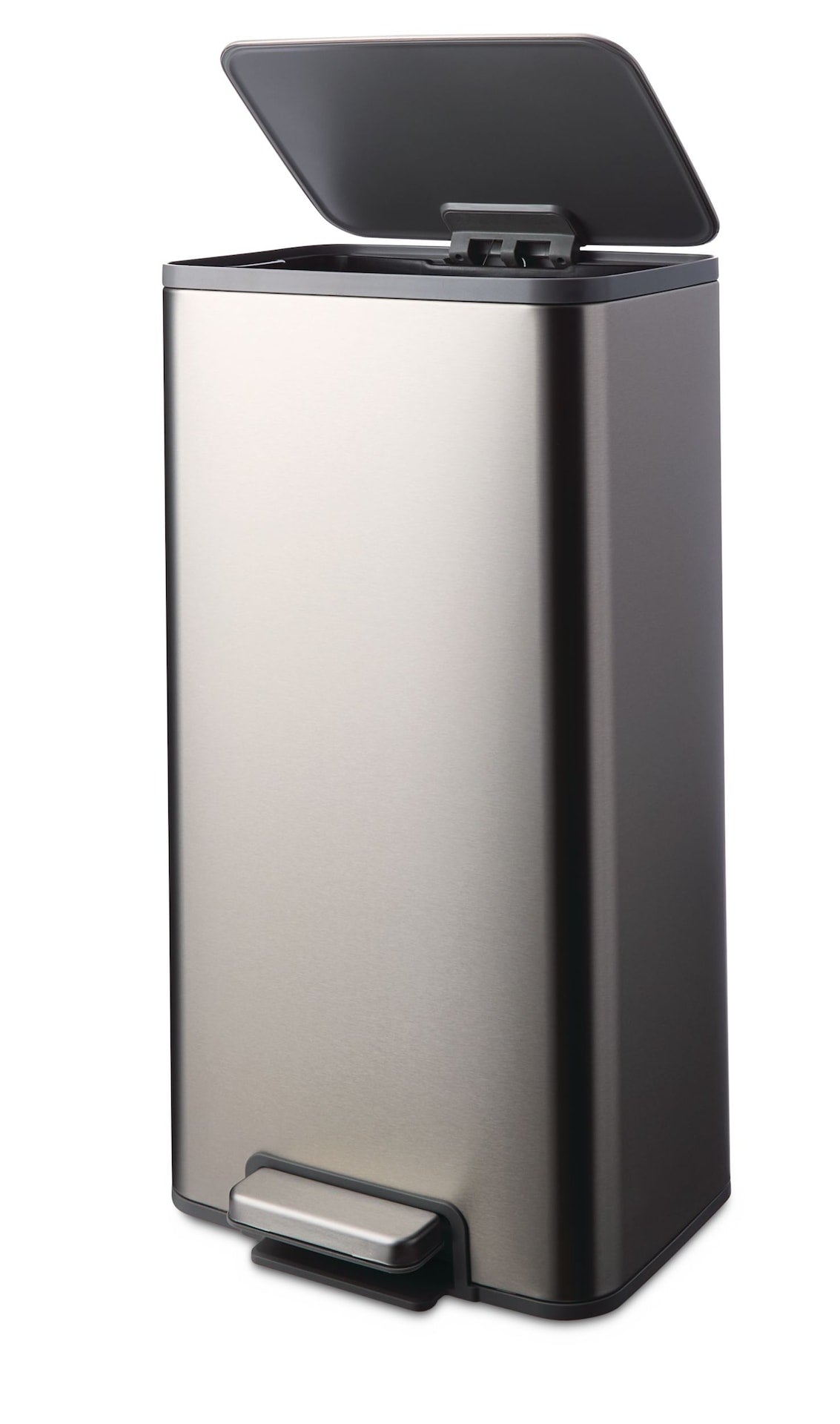 type A Wide Stainless Steel Rectangular Step Garbage Can with Slow Close Lid, 30-L