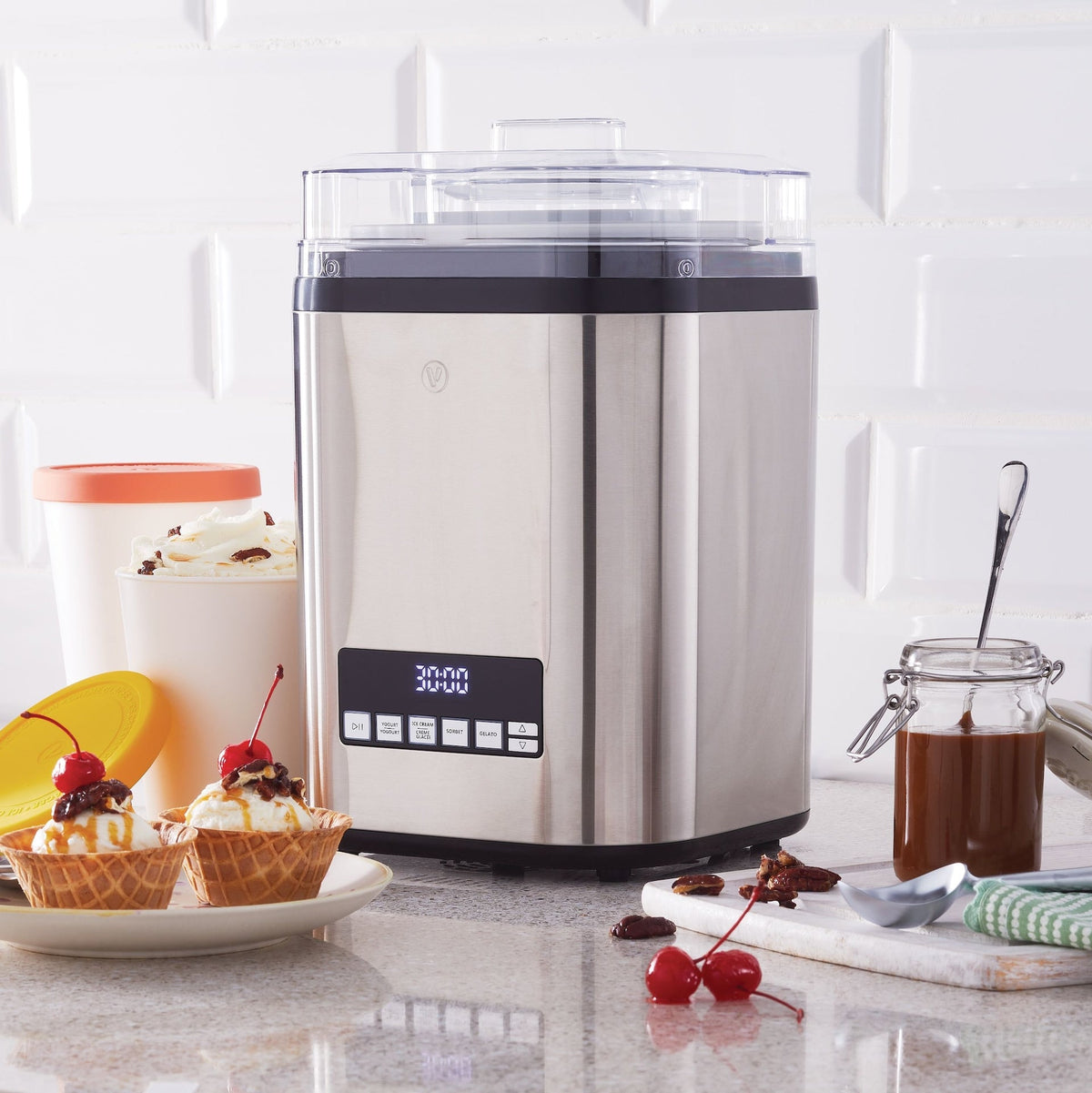 Digital Ice Cream Maker, 4-in-1 Ice Cream & Frozen Treat Maker, Stainless Steel, 1.9-L
