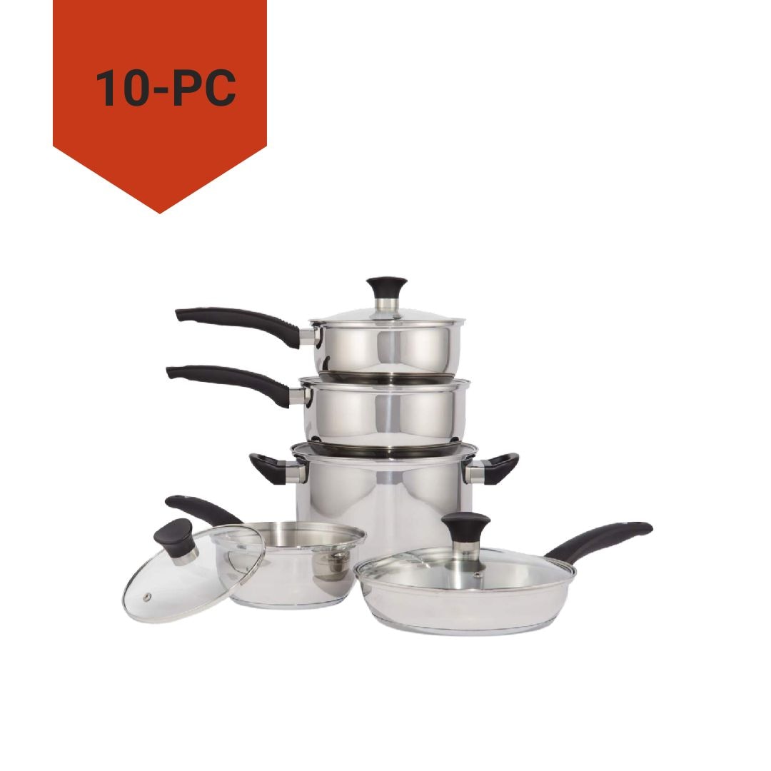 Everyday Series Premium Stainless Steel Cookware Set, Dishwasher & Oven-Safe, 10-pc