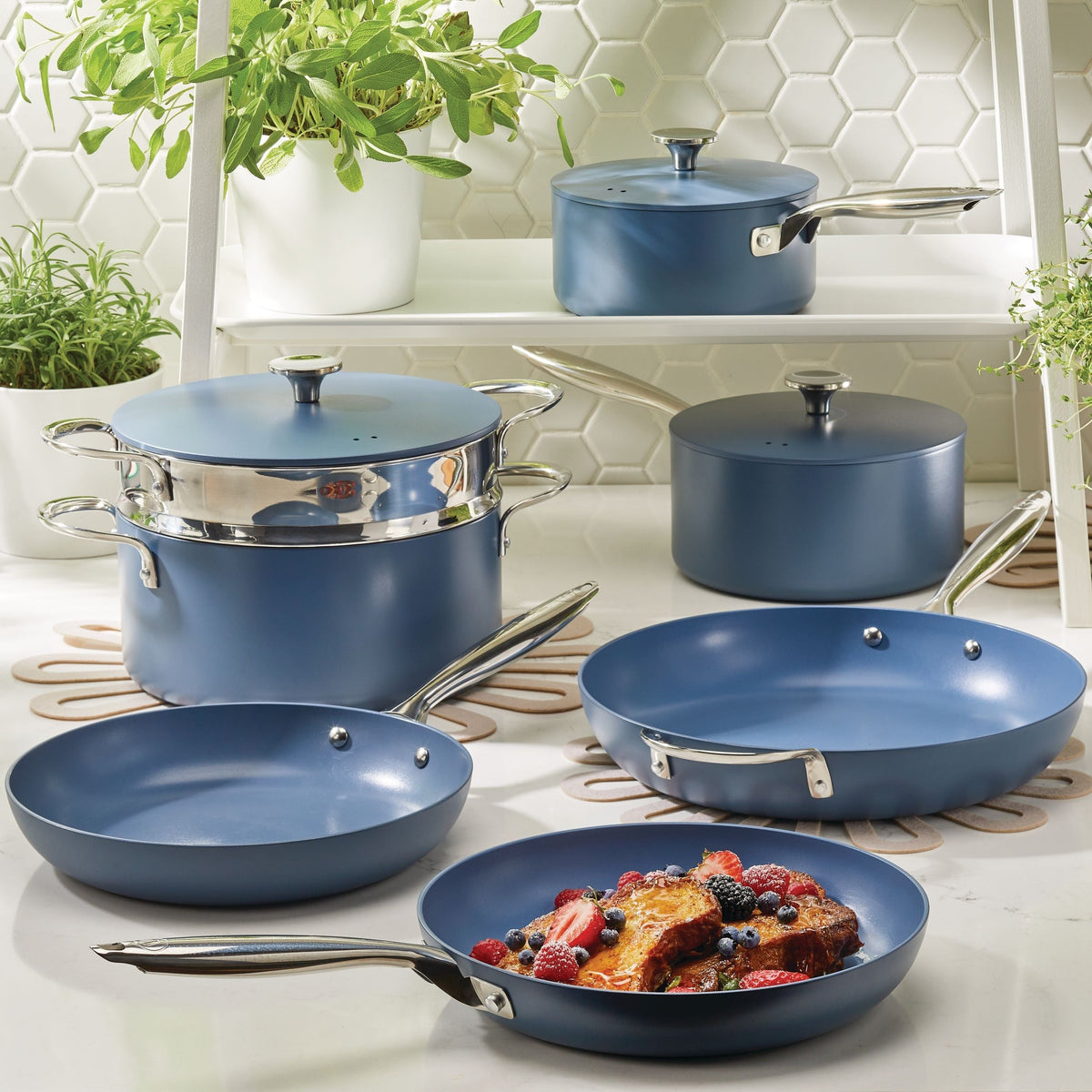 Non-Stick Cookset, Blue, 8-pc