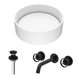 Anvil Round White Composite Bathroom Sink/Basin Set with Cass Wall Mount Faucet and Pop-Up Drain