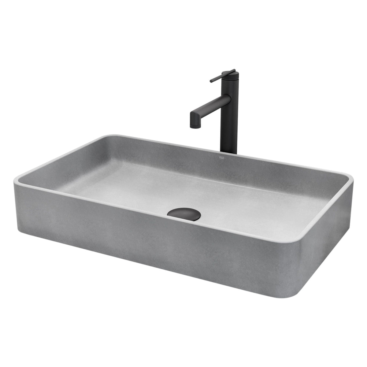 Basilica Gothic Grey Bathroom Sink/Basin Set with Sterling Faucet and Rectangular Vessel
