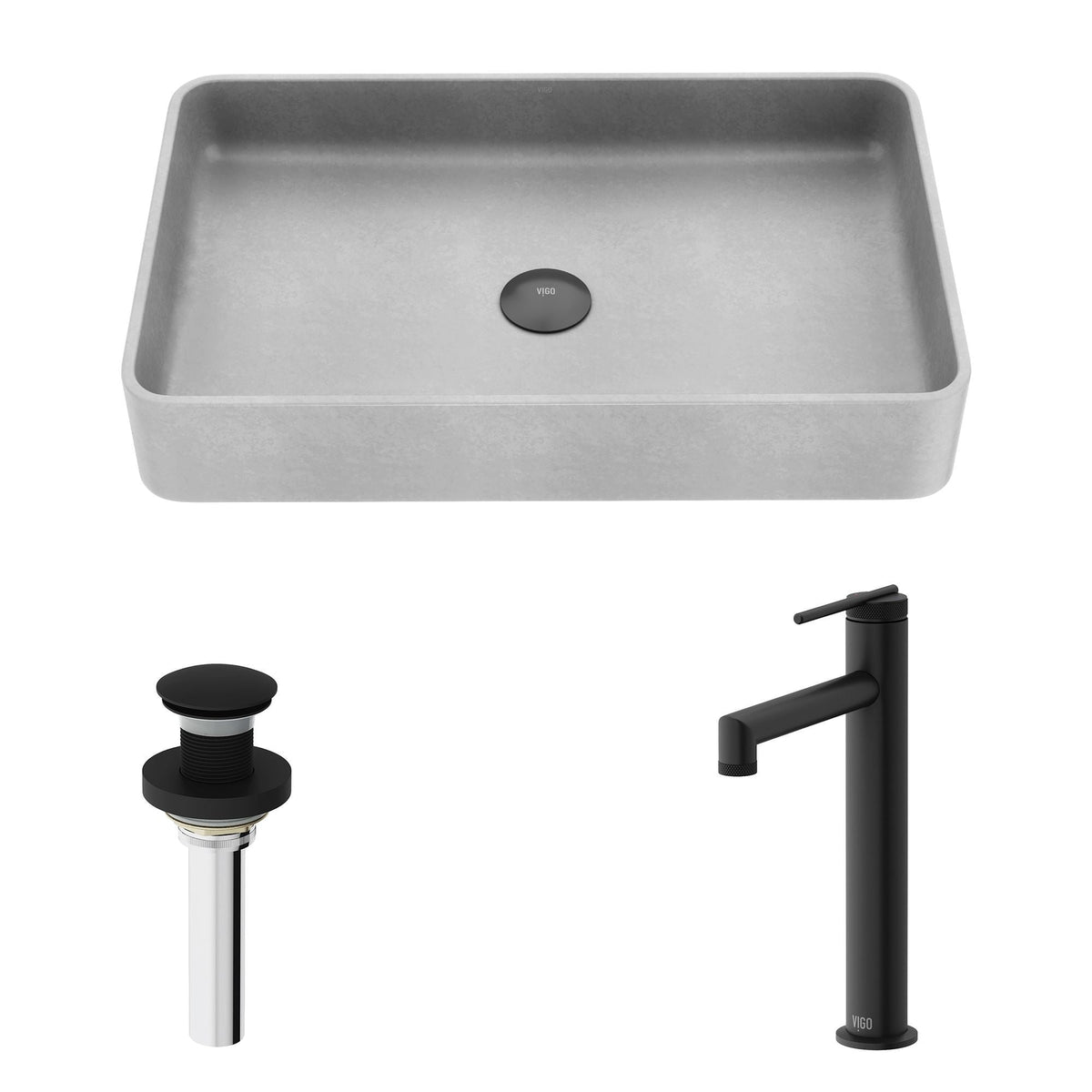 Basilica Gothic Grey Bathroom Sink/Basin Set with Sterling Faucet and Rectangular Vessel