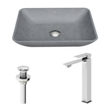 Duomo Gothic Grey Bathroom Sink/Basin Set with Dunn Faucet and Rectangular Vessel