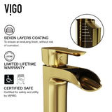 Glass Grey Onyx Bathroom Sink/Basin Set with Matte Gold Niko Faucet and Rectangular Vessel