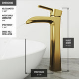 Glass Grey Onyx Bathroom Sink/Basin Set with Matte Gold Niko Faucet and Rectangular Vessel