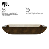 Glass Rectangular Vessel Bathroom Sink/Basin with Rounded Edges & Deep Bowl, Copper