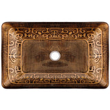 Glass Rectangular Vessel Bathroom Sink/Basin with Rounded Edges & Deep Bowl, Gold