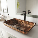 Glass Rectangular Vessel Bathroom Sink/Basin with Rounded Edges & Deep Bowl, Gold
