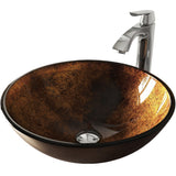 Glass Russet Brown Bathroom Sink/Basin Set with Linus Faucet and Round Vessel