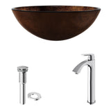 Glass Russet Brown Bathroom Sink/Basin Set with Linus Faucet and Round Vessel