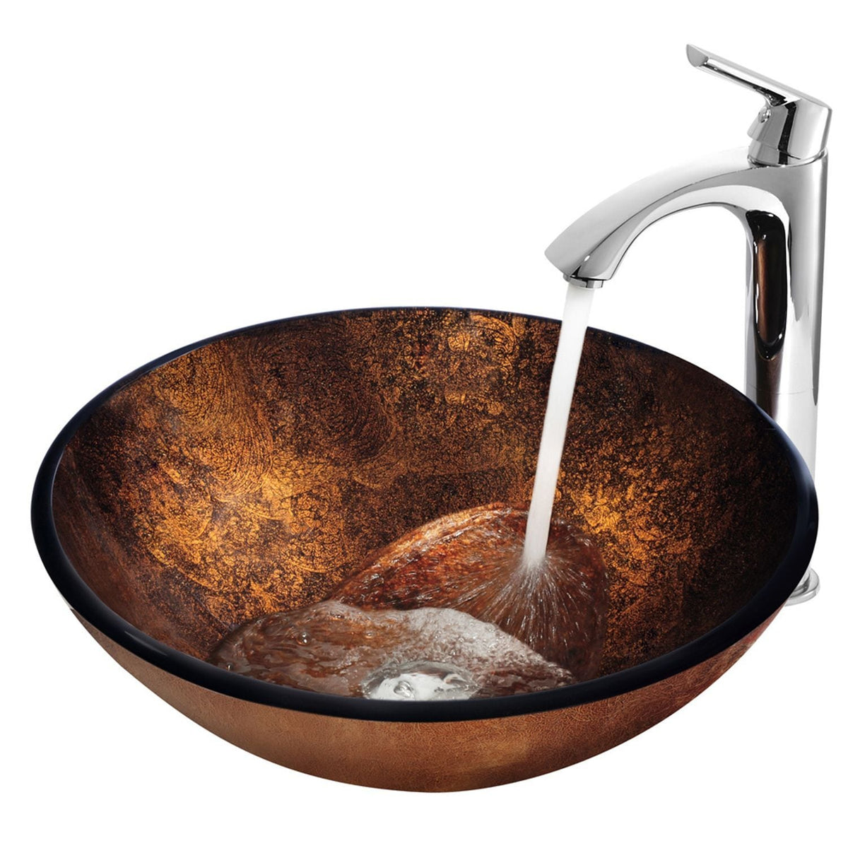 Glass Russet Brown Bathroom Sink/Basin Set with Linus Faucet and Round Vessel