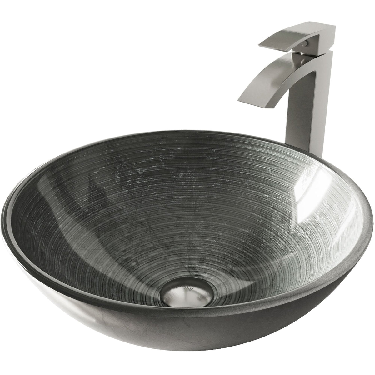 Glass Simply Silver Bathroom Sink/Basin Set with Duris Faucet and Round Vessel