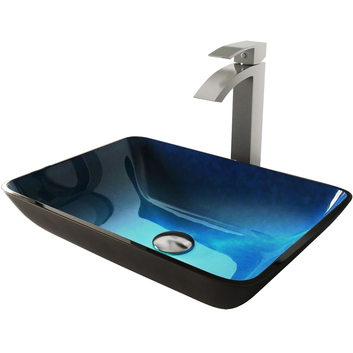 Glass Turquoise Water Bathroom Sink/Basin Set with Duris Faucet and Rectangular Vessel