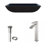 Glass Turquoise Water Bathroom Sink/Basin Set with Duris Faucet and Rectangular Vessel