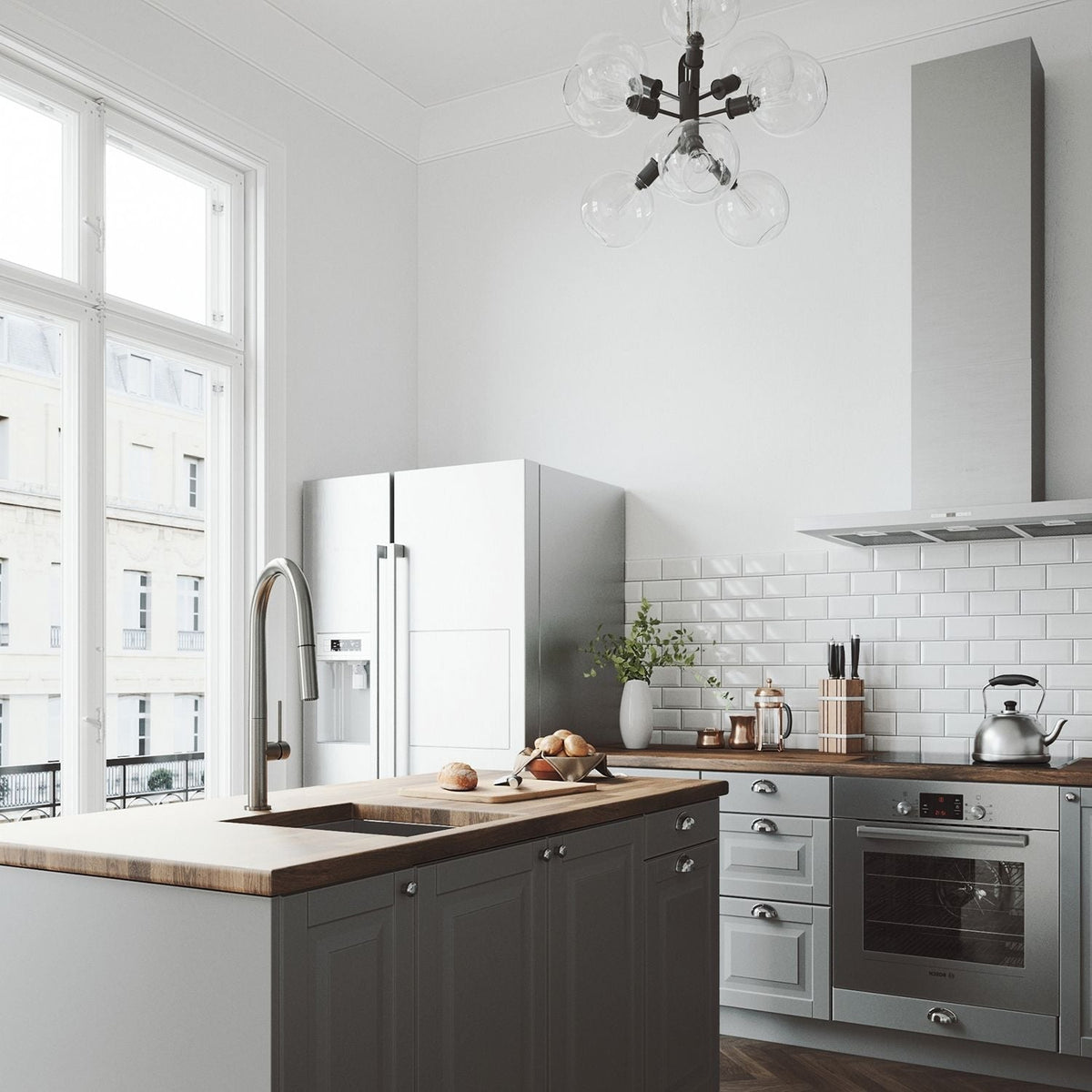Greenwich Single Handle Pull Down Sprayer Kitchen Faucet with Deck Plate, Stainless Steel