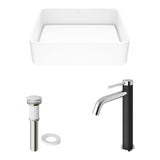 Jasmine White Bathroom Sink/Basin Set with Lexington Faucet and Rectangular Composite Vessel