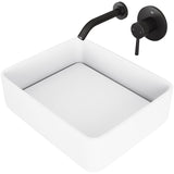 Jasmine White Bathroom Sink/Basin Set with Olus Wall Mount Faucet and Rectangular Composite Vessel