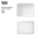 Jasmine White Bathroom Sink/Basin Set with Olus Wall Mount Faucet and Rectangular Composite Vessel