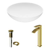 Lotus Round White Composite Bathroom Sink/Basin Set with Duris Faucet and Pop-Up Drain