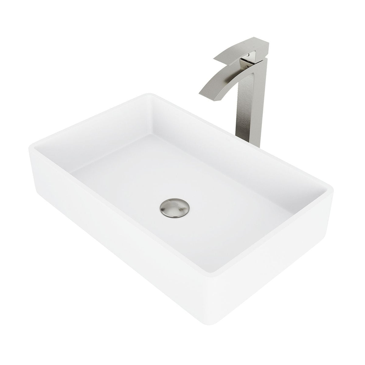 Magnolia White Bathroom Sink/Basin Set with Duris Faucet and Rectangular Composite Vessel
