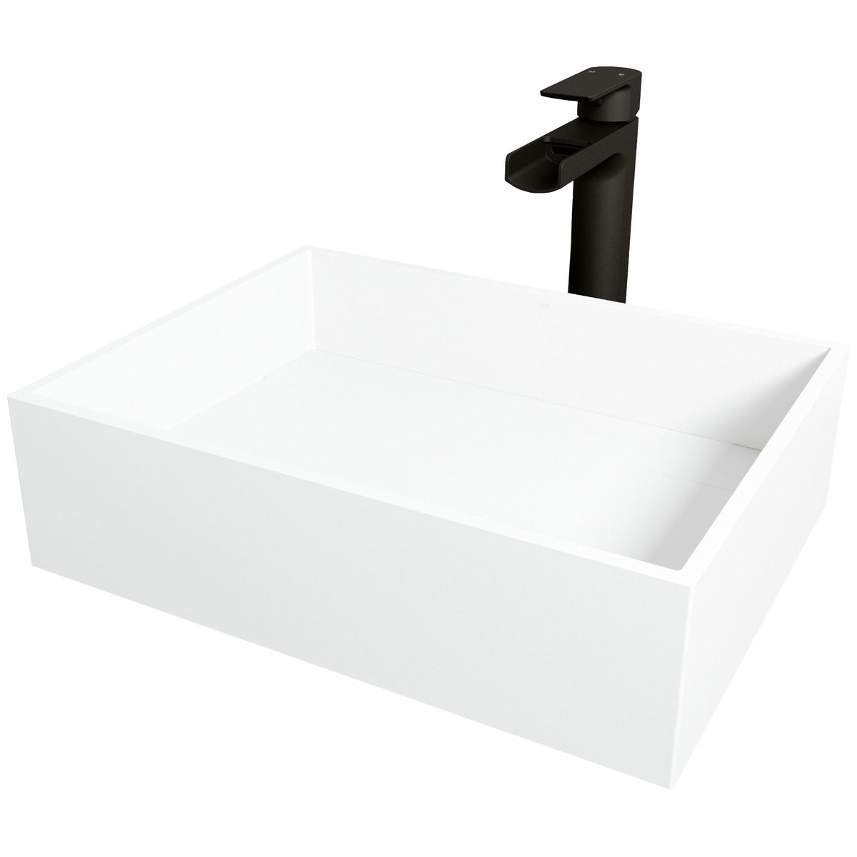 Montauk White Bathroom Sink/Basin Set with Amada Faucet and Rectangular Composite Vessel