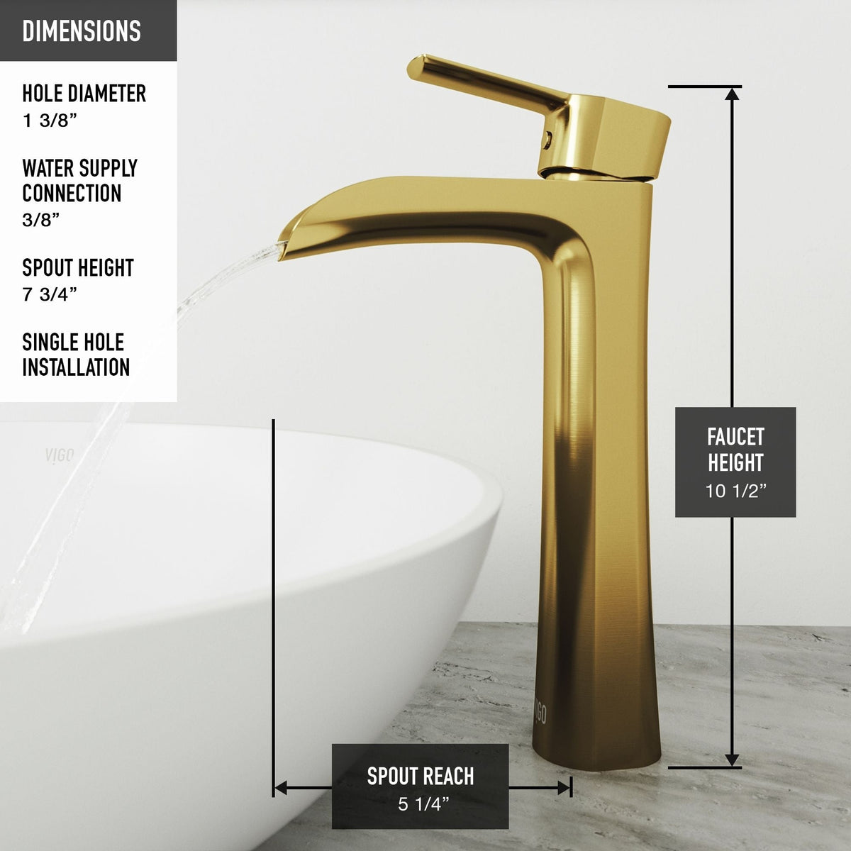 Niko Single Handle Single-Hole Bathroom Vessel Faucet in Matte Brushed Gold