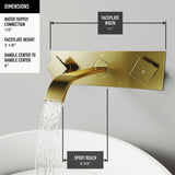 Titus Wall Mount Dual Handle Bathroom Sink Faucet, Eco-Friendly 1.2 GPM Flow Rate, Matte Brushed Gold