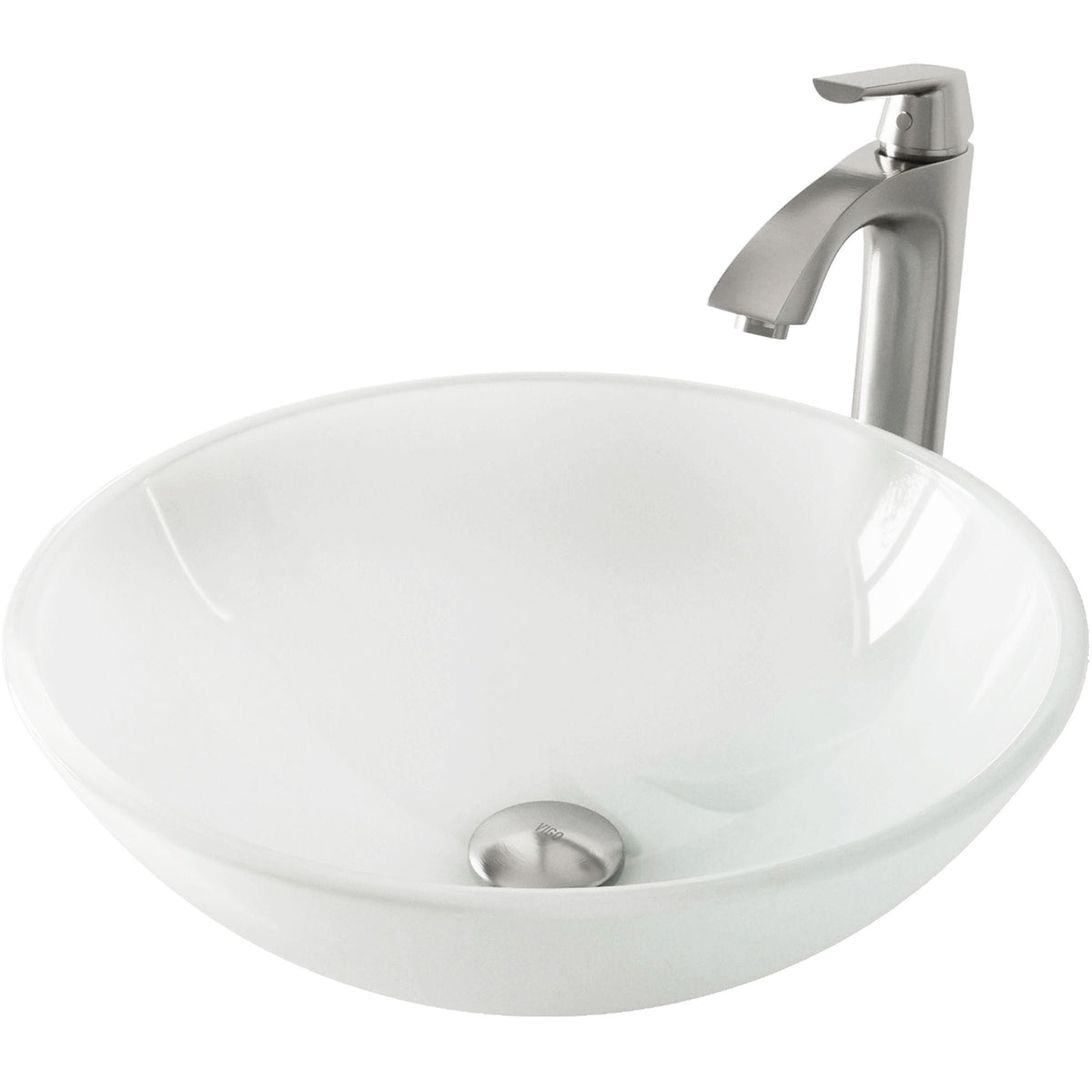White Frost White Bathroom Sink/Basin Set with Linus Faucet and Round Glass Vessel
