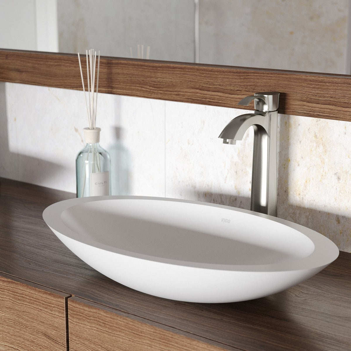 Wisteria Matte Stone Circular Vessel Bathroom Sink/Basin with Deep Bowl, White